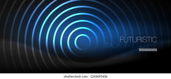 Dark abstract background with glowing neon circles, vector