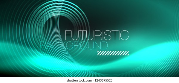 Dark abstract background with glowing neon circles, vector