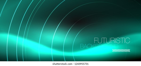Dark abstract background with glowing neon circles, vector