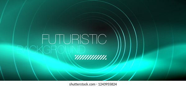 Dark abstract background with glowing neon circles, vector