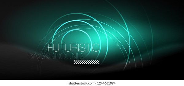 Dunkel abstrakter Hintergrund mit leuchtenden Neonkreisen, Vektorgrafik