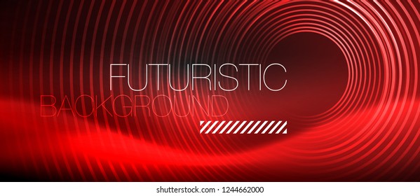 Dark abstract background with glowing neon circles, vector