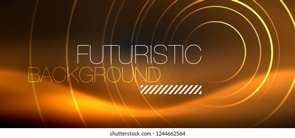 Dark abstract background with glowing neon circles, vector