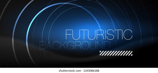 Dark abstract background with glowing neon circles, vector