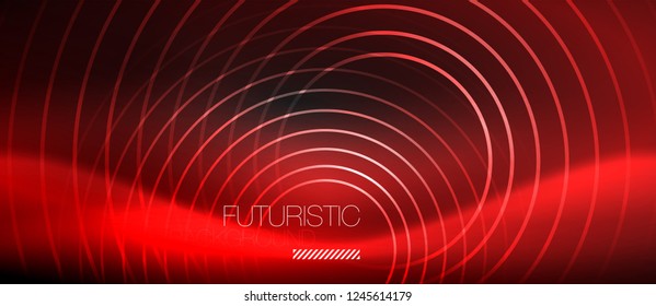 Dark abstract background with glowing neon circles, vector