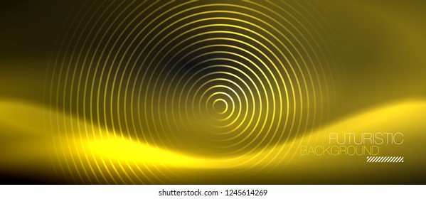 Dark abstract background with glowing neon circles, vector