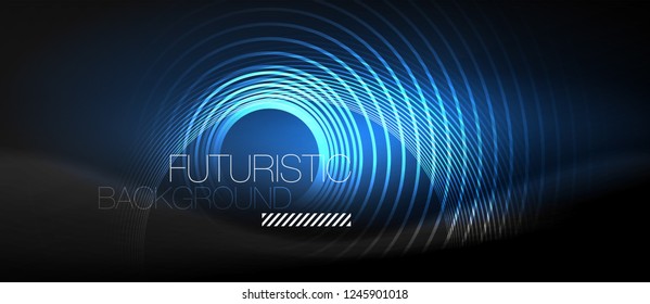 Dark abstract background with glowing neon circles, vector