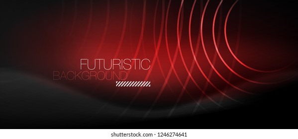 Fondo abstracto oscuro con círculos de neón brillantes, vector