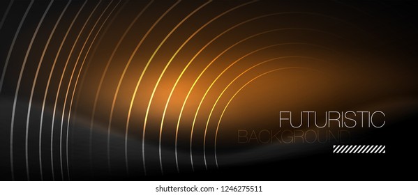 Dark abstract background with glowing neon circles, vector