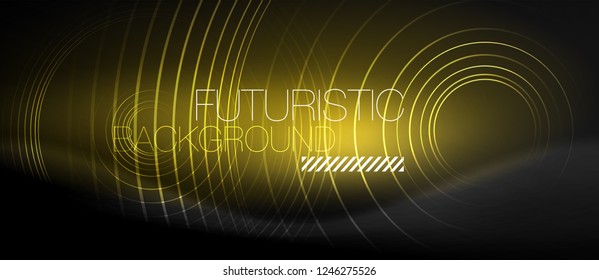 Dark abstract background with glowing neon circles, vector
