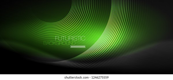 Dark abstract background with glowing neon circles, vector