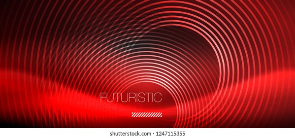 Dark abstract background with glowing neon circles, vector