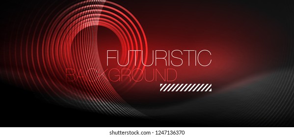 Dark abstract background with glowing neon circles, vector