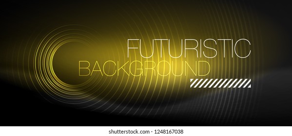 Dark abstract background with glowing neon circles, vector