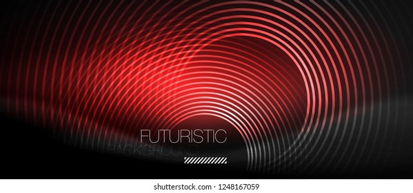 Dark abstract background with glowing neon circles, vector