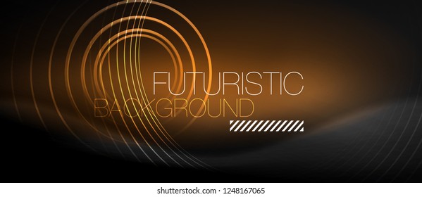 Dark abstract background with glowing neon circles, vector