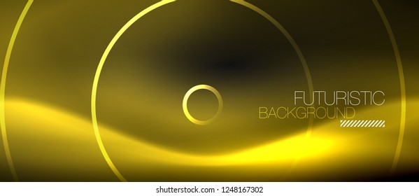 Dark abstract background with glowing neon circles, vector
