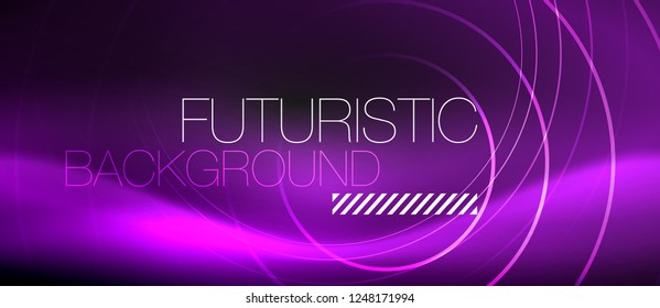Dark abstract background with glowing neon circles, vector