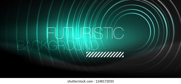 Fondo abstracto oscuro con círculos de neón brillantes, vector