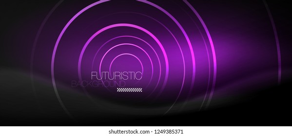 Dark abstract background with glowing neon circles, vector