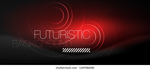 Dark abstract background with glowing neon circles, vector