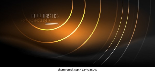 Dark abstract background with glowing neon circles, vector