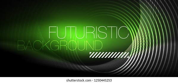 Dark abstract background with glowing neon circles, vector