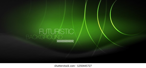 Dark abstract background with glowing neon circles, vector