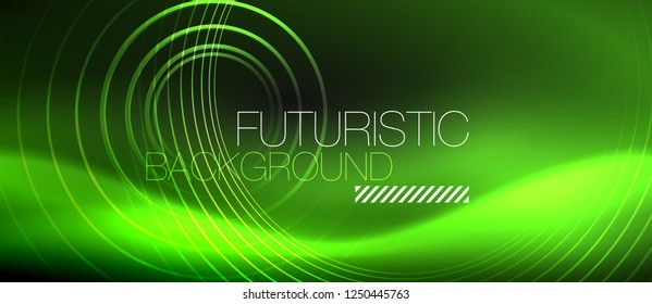 Dark abstract background with glowing neon circles, vector