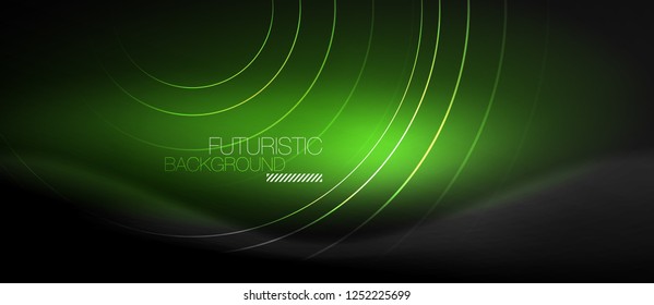 Dark abstract background with glowing neon circles, vector