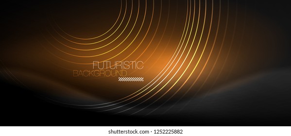 Dark abstract background with glowing neon circles, vector