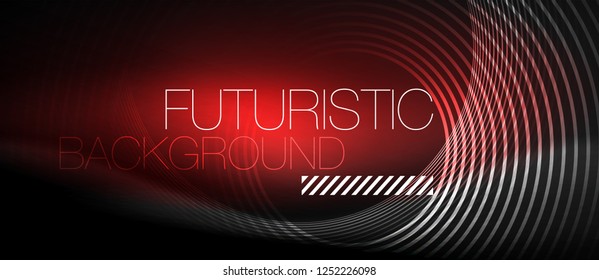 Dark abstract background with glowing neon circles, vector