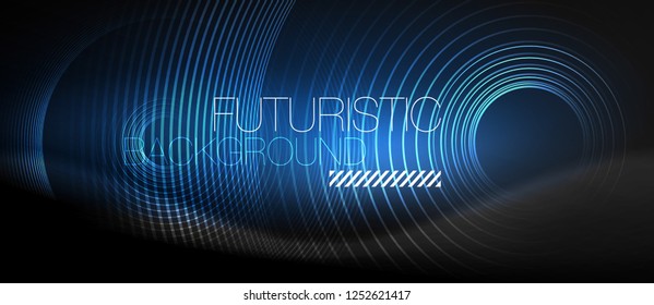 Fondo abstracto oscuro con círculos de neón brillantes, vector