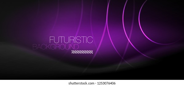 Fondo abstracto oscuro con círculos de neón brillantes, vector