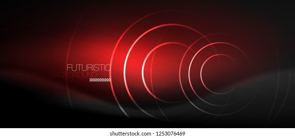 Dunkel abstrakter Hintergrund mit leuchtenden Neonkreisen, Vektorgrafik