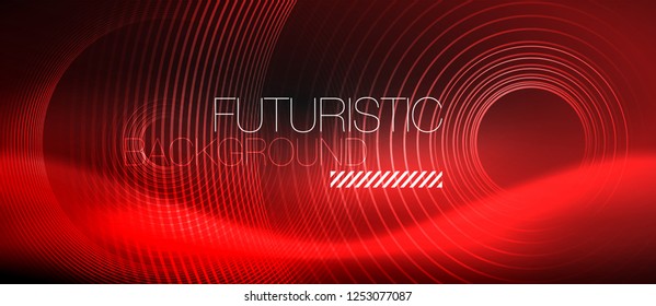 Dark abstract background with glowing neon circles, vector