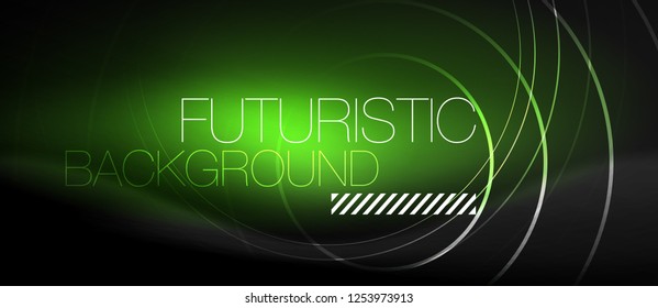 Dark abstract background with glowing neon circles, vector