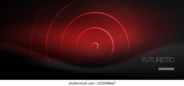 Fondo abstracto oscuro con círculos de neón brillantes, vector