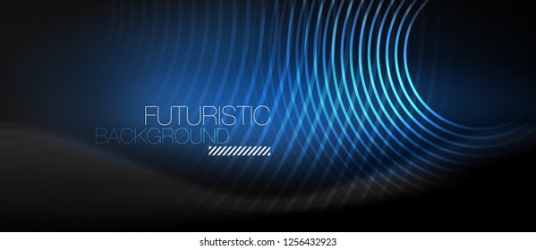 Dark abstract background with glowing neon circles, vector