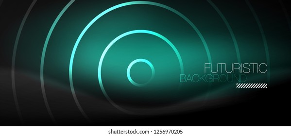 Dunkel abstrakter Hintergrund mit leuchtenden Neonkreisen, Vektorgrafik