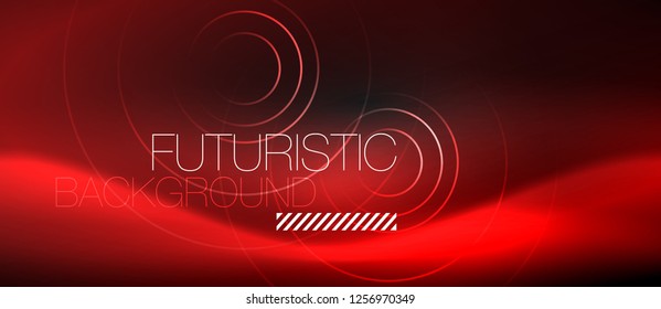 Dark abstract background with glowing neon circles, vector