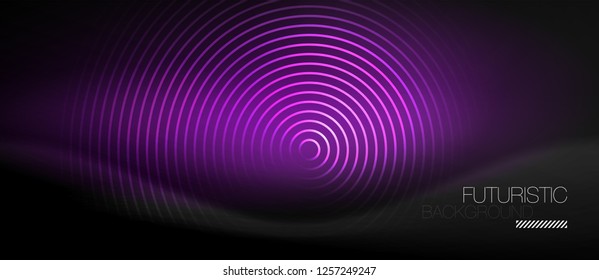 Dark abstract background with glowing neon circles, vector