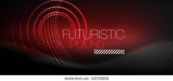 Fondo abstracto oscuro con círculos de neón brillantes, vector
