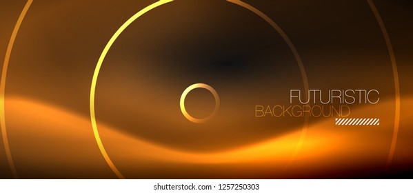 Dark abstract background with glowing neon circles, vector