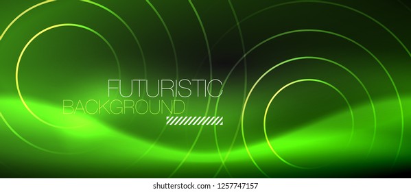 Dark abstract background with glowing neon circles, vector