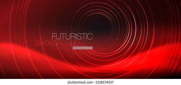 Dark abstract background with glowing neon circles, vector