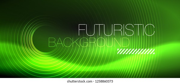 Dark abstract background with glowing neon circles, vector