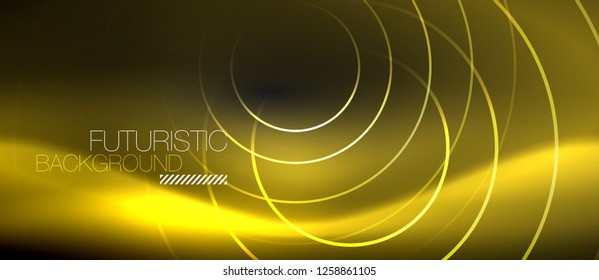 Dark abstract background with glowing neon circles, vector