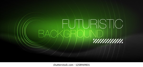 Dark abstract background with glowing neon circles, vector
