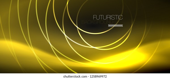 Dark abstract background with glowing neon circles, vector